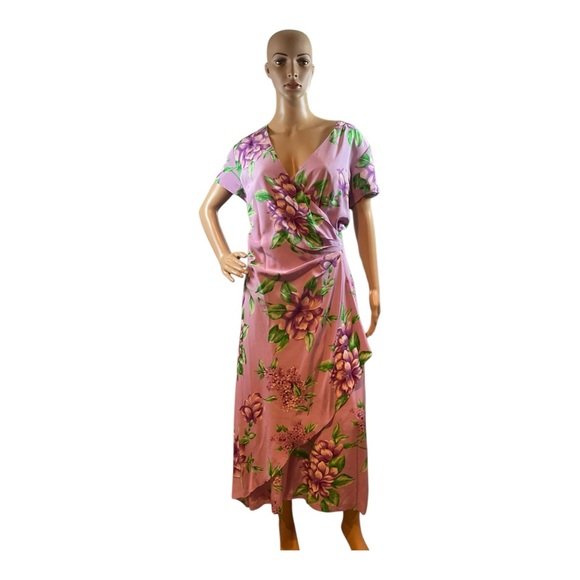MetroStyle Women’s Purple  Midi Length Floral Print Shirt Silk Dress Size 16 - Picture 1 of 16